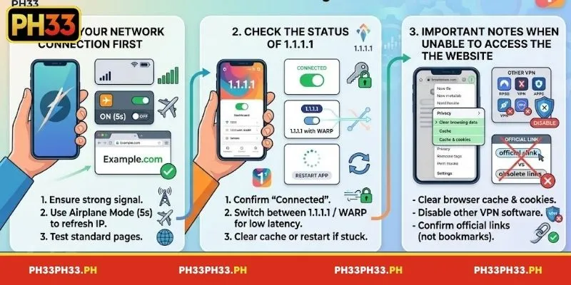 How to use 1.1.1.1 when experiencing access issues with PH33