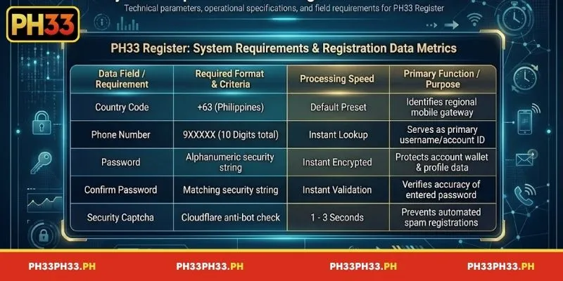 PH33 system requirements and registration data specifications